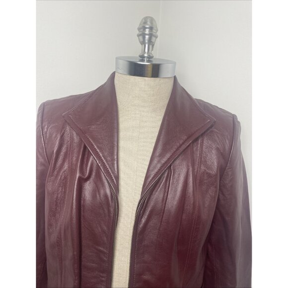 JLC New York Women Leather Coat Size L Buttery Soft Jacket Burgandy Maroon - Picture 2 of 10